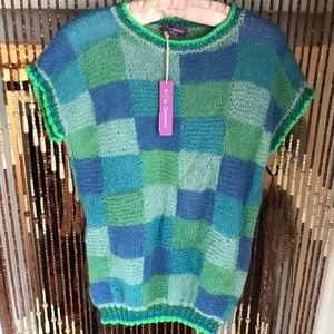 Rose Carmine Blue & Green Square Sweater🧚‍♂️